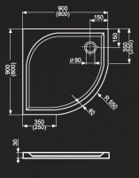 Roltechnik sprchová vanička DREAM-M 800 x 800 x 30 mm čtvrtkruh R 550 bílá litý mramor 8000151